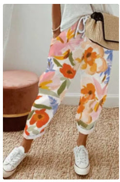 Pantalon décontracté en coton et lin pour femme